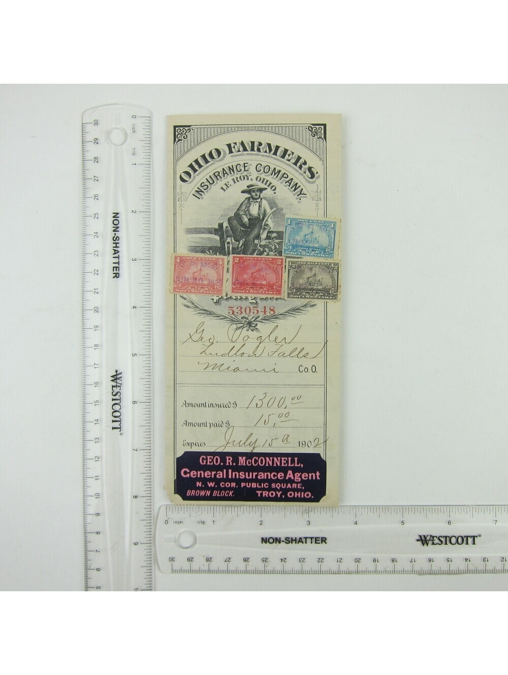 1902 Ohio Farmers Insurance Policy Le Roy Scott R162, R163, R164, R166 Tax Stamp - Picture 13 of 13